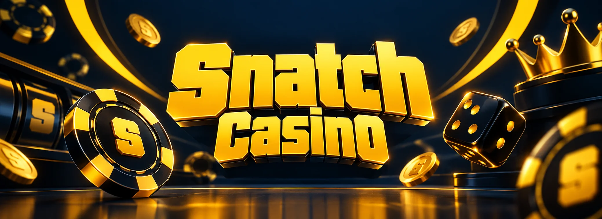 Snatch Casino yellow S monogram against a dark navy background